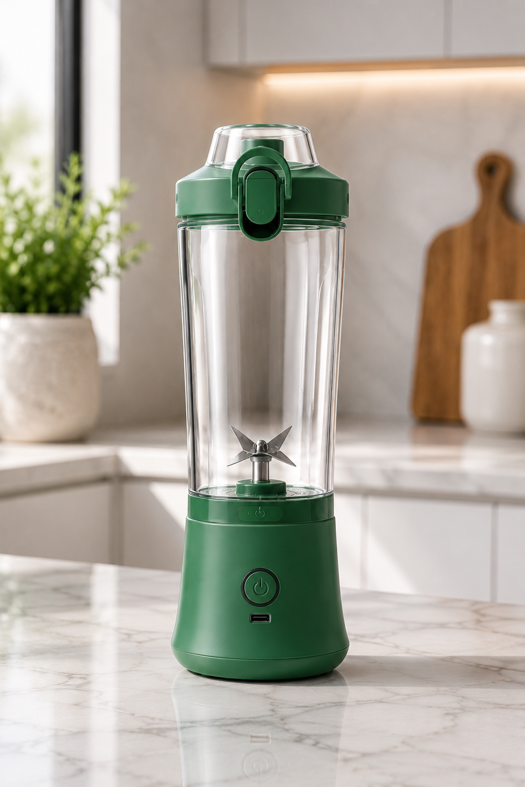 Meonix BlendGo Pro portable blender with sleek black design and transparent blending jar, ideal for smoothies and on-the-go drinks.